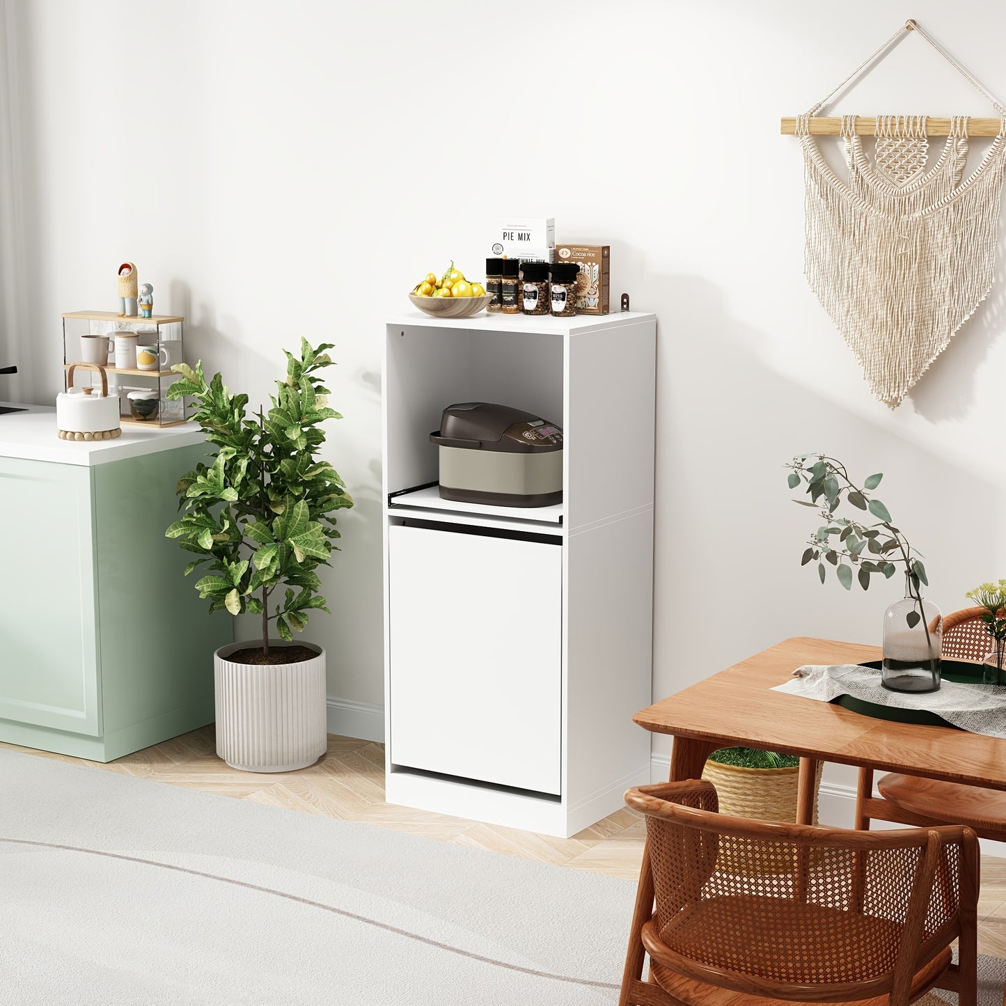 Kast – Opbergkast – Dressoir – Garderobekast – Meubel – Wit MDF – Uitschuifbare Lade – Compact 50 cm Breed