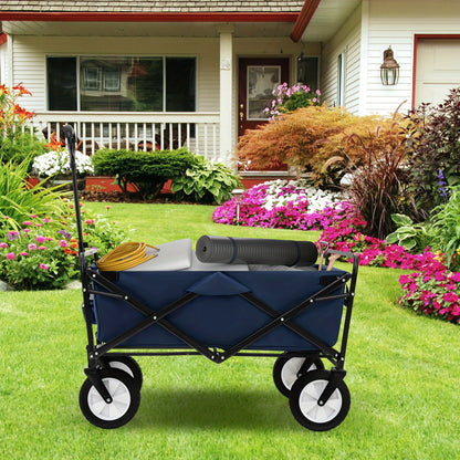 Bolderwagen – Bolderkar – Trekkar – Strandkar – Transportwagen – Opvouwbaar – Met Verstelbare Handgreep – 82L Inhoud – Stevig Metalen Frame – Blauw