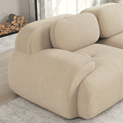 A Corner Sofa That Is Modular And Does Not Need to Be Assembled, Designed for Comfort And Pets, Crafted from Corduroy with Wide Armrests, Featuring 32D High-Stretch Material, Ideal for Both Living Rooms And Bedrooms, in a Bei