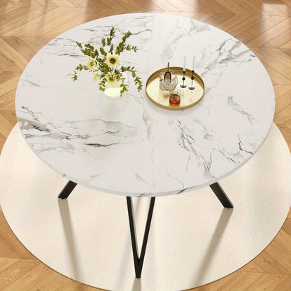 Ronde Eettafel – Rond Tafeltje – Keukentafel – Eetkamertafel – Tafel Rond – Marmerlook MDF Blad – Zwart Metalen A-Poot – 100 cm Compact Design – Stevig & Onderhoudsvriendelijk