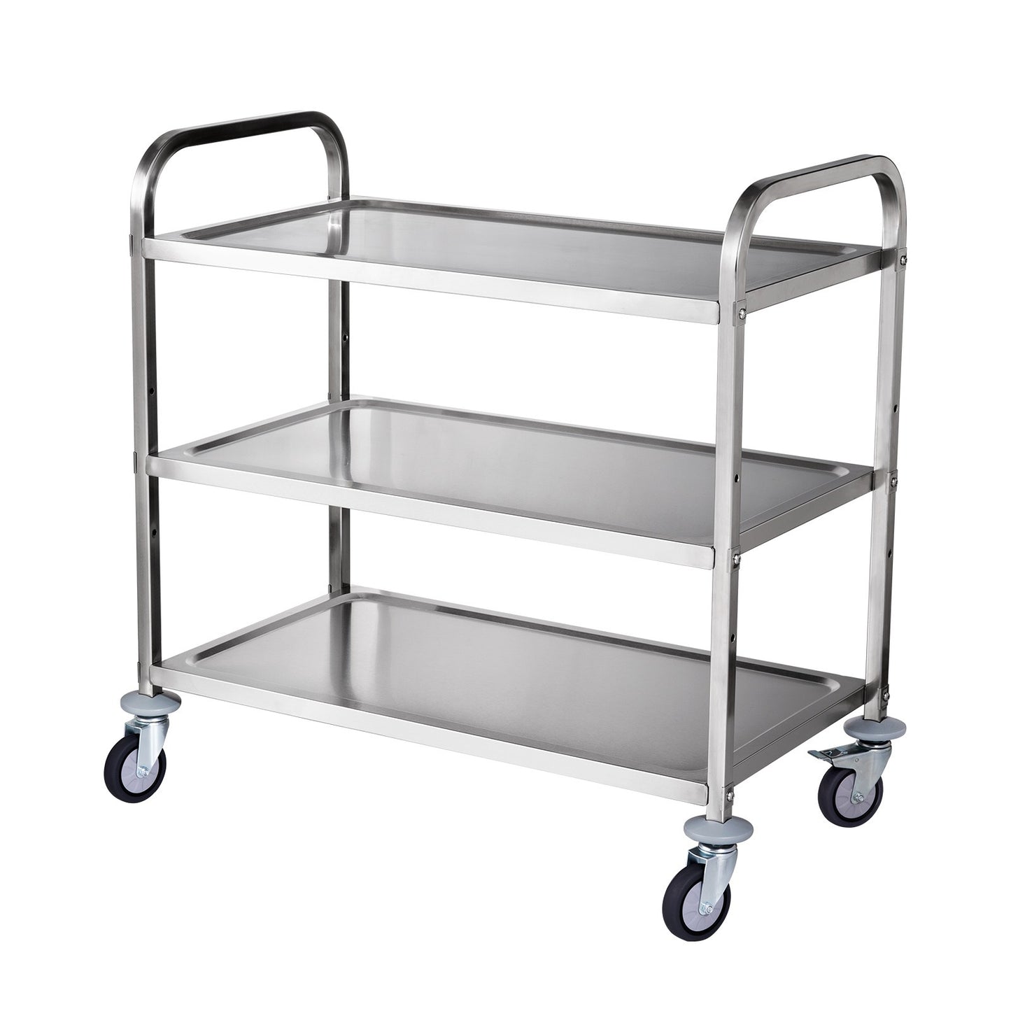 3-laags RVS Opberghulpwagen – Opbergwagen – Werkplaatskar – Servicetrolley – Transportkar – Roestvrij Staal – Draagvermogen 204 kg – Verstelbare Planken & Geruisloze Zwenkwielen