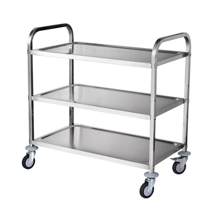 3-laags RVS Opberghulpwagen – Opbergwagen – Werkplaatskar – Servicetrolley – Transportkar – Roestvrij Staal – Draagvermogen 204 kg – Verstelbare Planken & Geruisloze Zwenkwielen