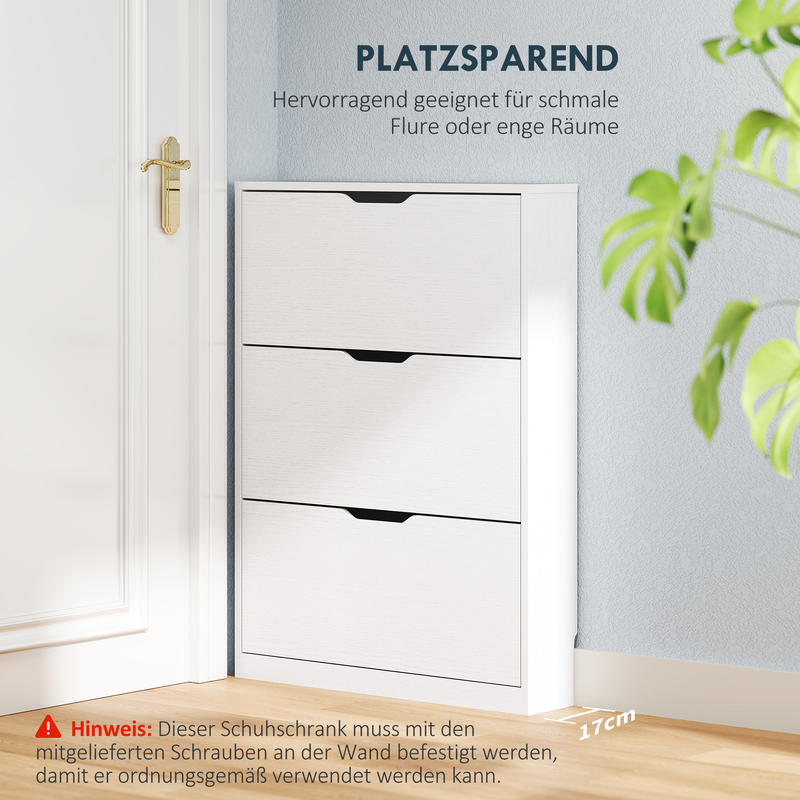 Schoenenkast – Schoenrek – Schoenenopberger – Schoenenlade – Smalle Schoenenkast – 12 Paar – Spaanplaat – Wit – 3 Vouwdeuren – Ruimtebesparend