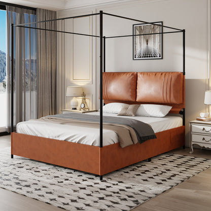 Modern Bedframe – Luxe Bed – Slaapbank – Bedbank – Ledikant – Veervrij Matras – 4,06x5,08 Meter – Afneembare Lederen Delen – Metalen Gespen – Kant-en-Klaar Montagesysteem