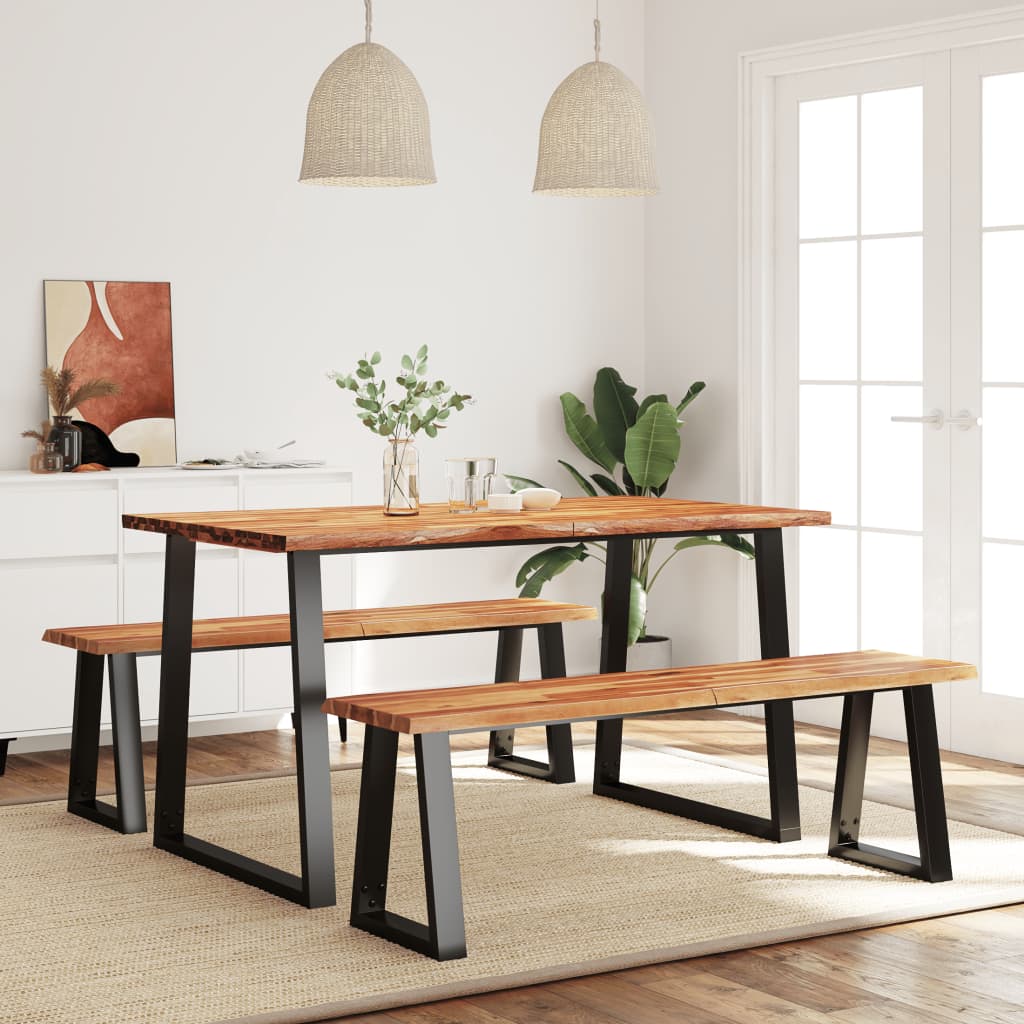 Hoekzitjes Set Eettafelbank – Eetkamerbank – Keukenhoek Bank – Hoekbank Hout – Massief Acaciahout – 140 cm Tafel – Natuurlijk Design – Stalen U-Vorm Poot