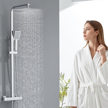 Douchekraan – Doucheset – Thermostaatkraan – Regendouche – Douchekraan Set – RVS – Hoofddouche 30x30 cm – Verstelbare Hoogte 80-124 cm