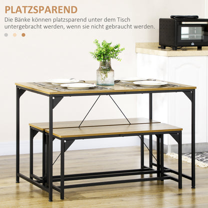 Eethoek – Eetkamerset – Keukentafelset – Tafel met Banken – Eettafelset – Compact en Ruimtebesparend – Houtlook Met Industrieel Staal