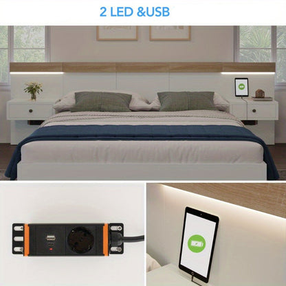 Beddenpakket – Slaapkamer Set – Tweepersoonsbed – Bedframe – Nachtkastjes – Sonoma Eiken & Wit Mat – Afmeting 140x200 cm – Volledig Gemonteerd
