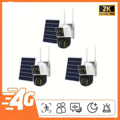 Draadloze Beveiligingscamera – Wifi Loze Camera – 3G/4G Camera – Buiten Camera – PTZ Bewegingsmelder – 3-Stuks Set – 2K HD Nachtzicht – Zonne-energie Met Simkaart
