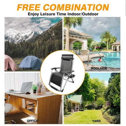 Foldable Lounge Chair, Reclining Sun Lounger For Garden With Headrest, Garden Lounge Chair With Drink Holder, Sun Chair, Weight Capacity 200 Kg, Foldable Garden Lounge Chair For Garden, Beach, Pool, And Balcony