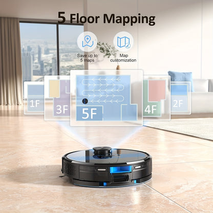 Robotstofzuiger – Robotvacuum – Dweilrobot – Stofzuigrobot – Slimme Robot – 4000Pa Zuigkracht – 150 Minuten Gebruikstijd – 24 No-Go Zones – Stil 56dB