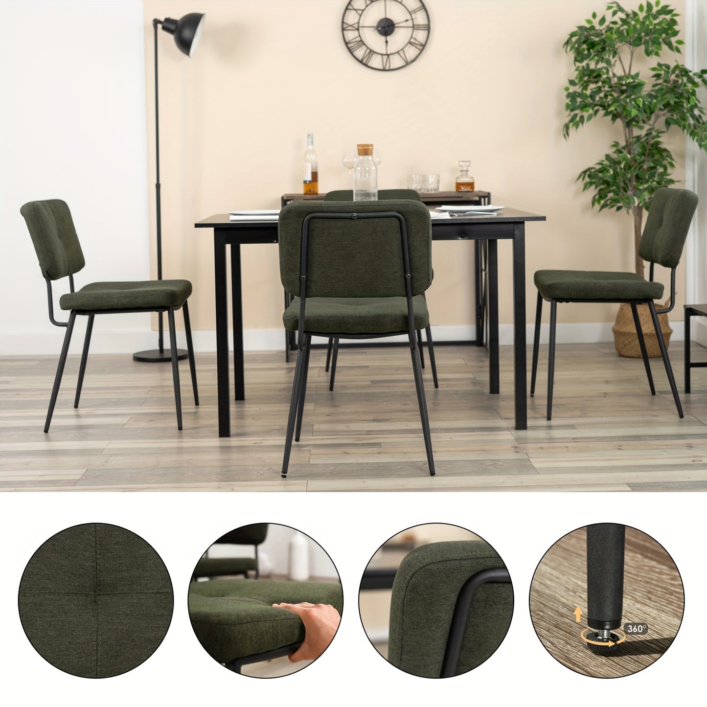 Retro Eetkamerstoelen – Stoel – Armstoel – Zithoek Stoel – Keukenstoel – Groen – Comfortabel Schuimzitting – Stevig Metalen Frame