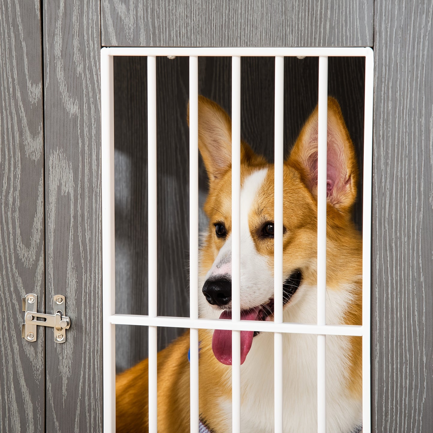 Hondenbench – Hondenkooi – Dog crate – Dierenbench – Huisdierbench – Medium – Stalen Constructie – Multifunctionele Bijzettafel Met Kussen – Modern Grijs-Wit – Ruim & Toegankelijk