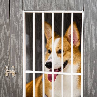 Hondenbench – Hondenkooi – Dog crate – Dierenbench – Huisdierbench – Medium – Stalen Constructie – Multifunctionele Bijzettafel Met Kussen – Modern Grijs-Wit – Ruim & Toegankelijk