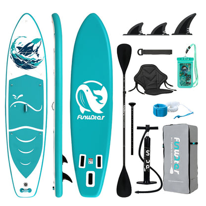 Paddleboard – SUP Board – Stand Up Paddle – Opblaasbaar Board – Suppen – 350x84x15 cm – Hoogwaardig PVC – Blauw-Wit Tijgerwalvis Design