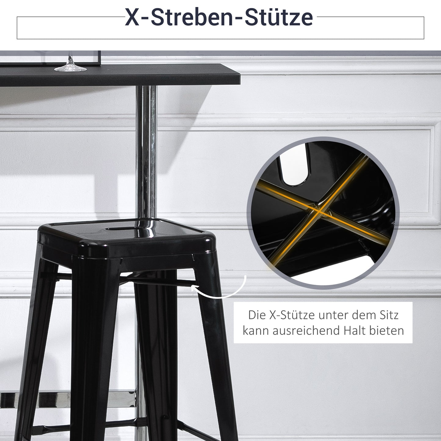 Barkrukken – Barstoelen – Zitkrukken – Krukken – Barkruk Set – Metalen Frame – Stapelbaar – Geschikt Binnen en Buiten – Zwart