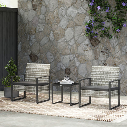 Loungeset – Tuinset – Balkonset – Bistroset – Loungemeubilair – Lichtgrijs – Weerbestendig PE Rattan – Glasplaat Bijzettafel