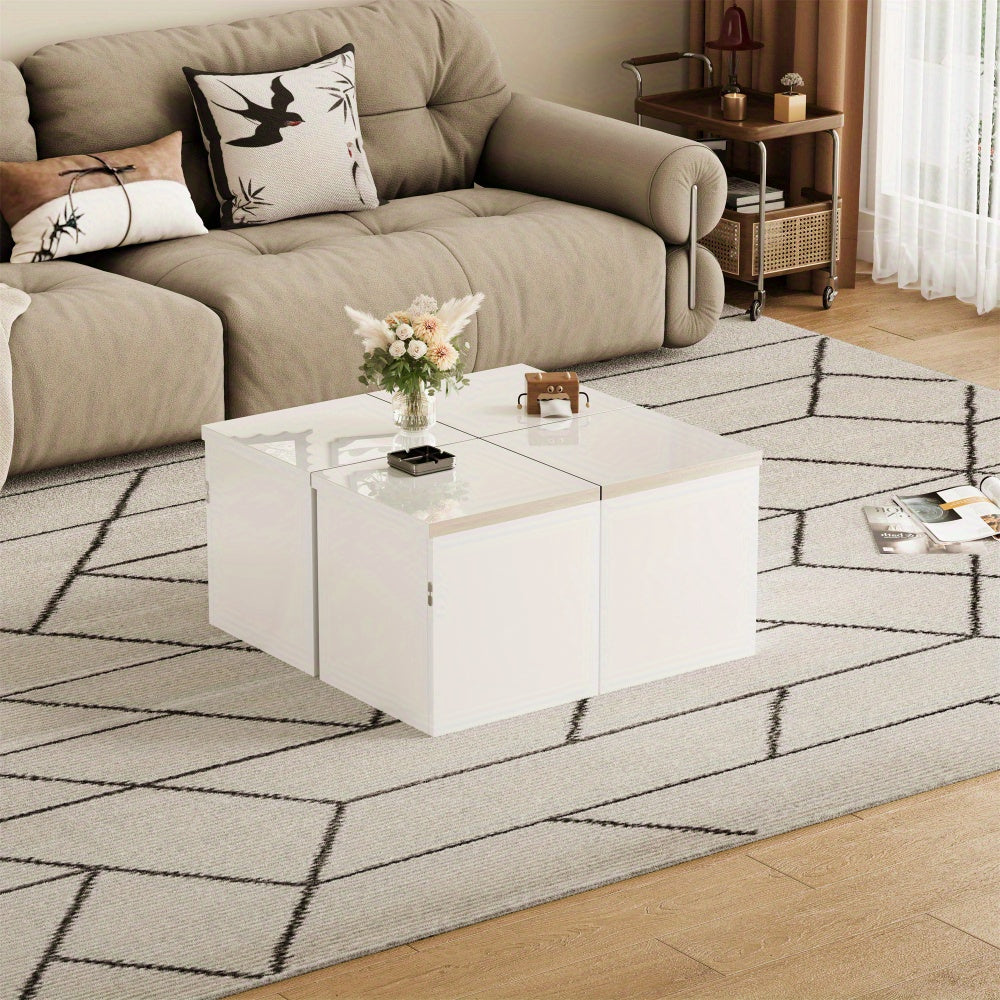 Coffee table, DIY coffee table, High-gloss table top, Free combination, The collection consists of four small tables with dimensions of 81 x 81 x 40cm to satisfy your DIY pleasure and enhance your life!
