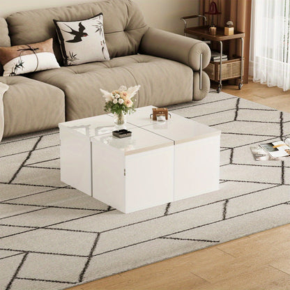 Coffee table, DIY coffee table, High-gloss table top, Free combination, The collection consists of four small tables with dimensions of 81 x 81 x 40cm to satisfy your DIY pleasure and enhance your life!