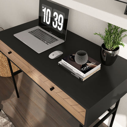 Bureau – Bureautafel – Computertafel – Werktafel – Schrijftafel – Met Twee Laden – Zwart Metalen Frame – 106 x 50 x 77 cm