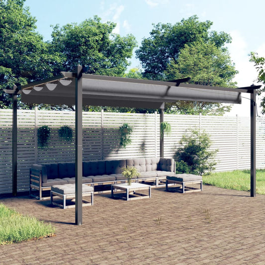 Tuinafscheiding – Tuinscherm – Privacyscherm – Windscherm – Balkonscherm – Stalen Frame – Uittrekbaar Schuifdak 4x3m Antraciet