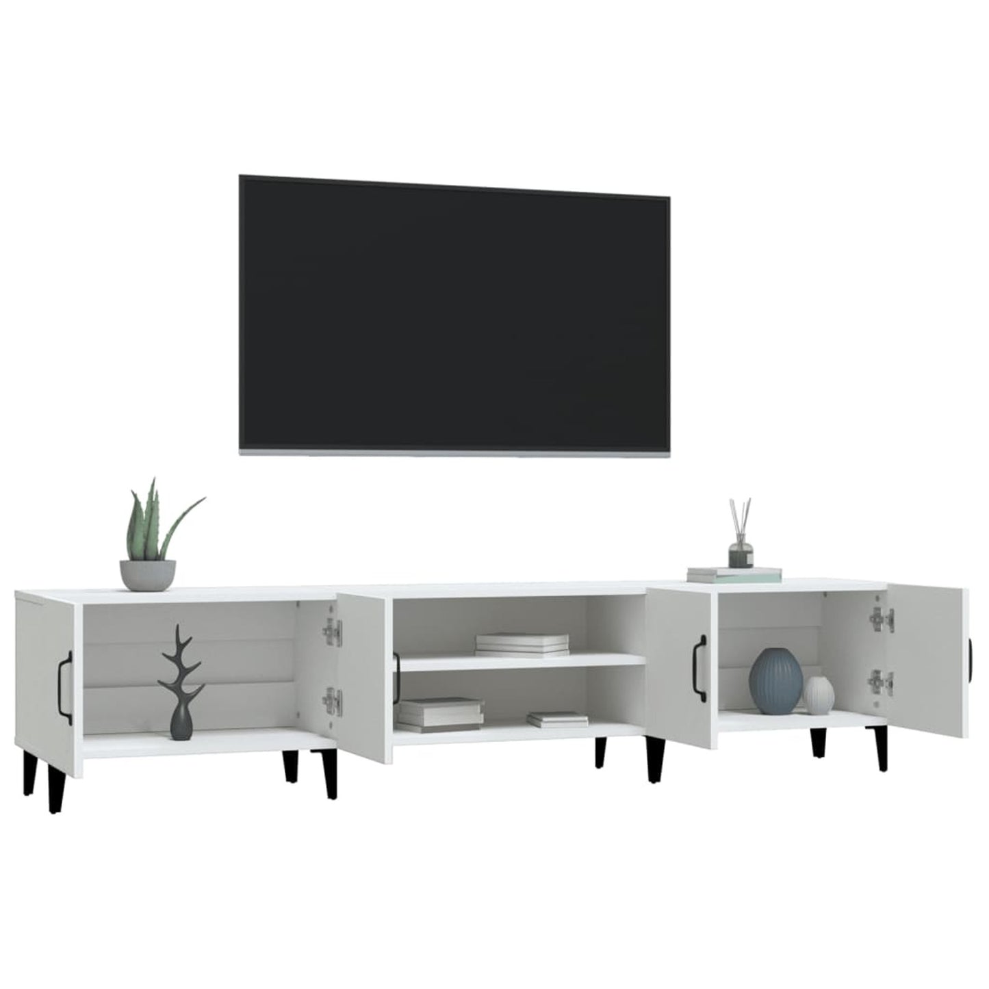 TV Cabinet White 180x31.5x40 cm Engineered Wood TV Stand Entertainment Center with Storage, Media Television Table for Living Room Bedroom