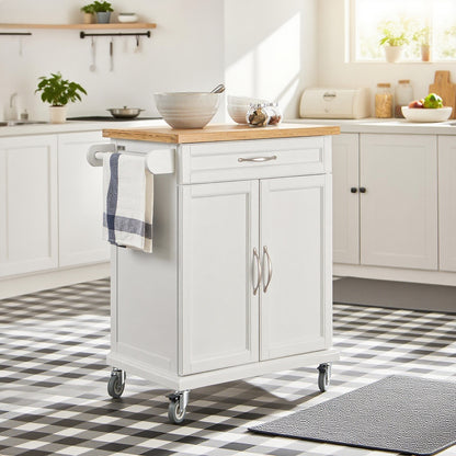 Keukentrolley – Keukenwagen – Serveerwagen – Keukenkast – Opbergtrolley – Bamboe Werkblad – 66x45x91 cm – MDF Frame – Verrijdbaar met Remmen