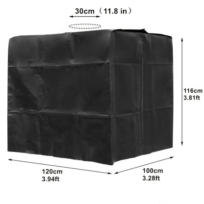 1 Stuk Buitenhoes voor IBC Tank of Vat – Zwart/Groen – Geschikt voor 1000/600L – Met Rits, Sluiting en Elastisch Koord – Afmetingen: 120×100×116 / 120×80×100 cm