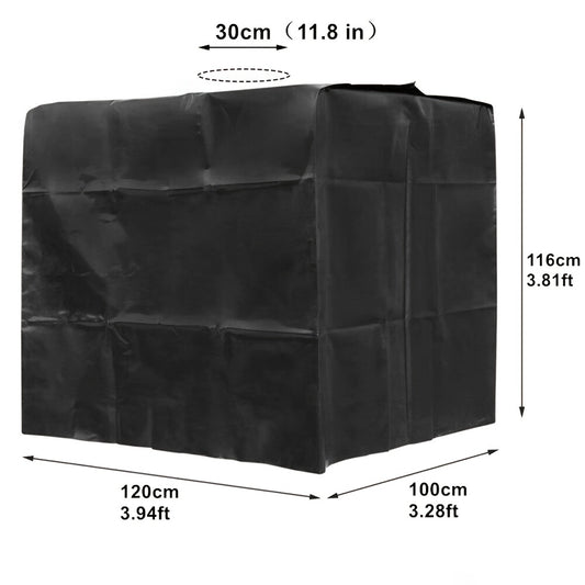 1 Stuk Buitenhoes voor IBC Tank of Vat – Zwart/Groen – Geschikt voor 1000/600L – Met Rits, Sluiting en Elastisch Koord – Afmetingen: 120×100×116 / 120×80×100 cm