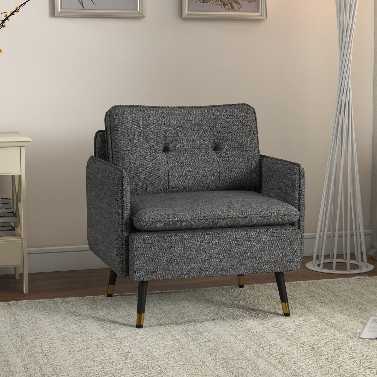 Fauteuil – Relaxstoel – Loungestoel – Zetel – Designstoel – Scandinavisch Design – Gestoffeerde Rugleuning – Metalen Poten Met Gouden Details