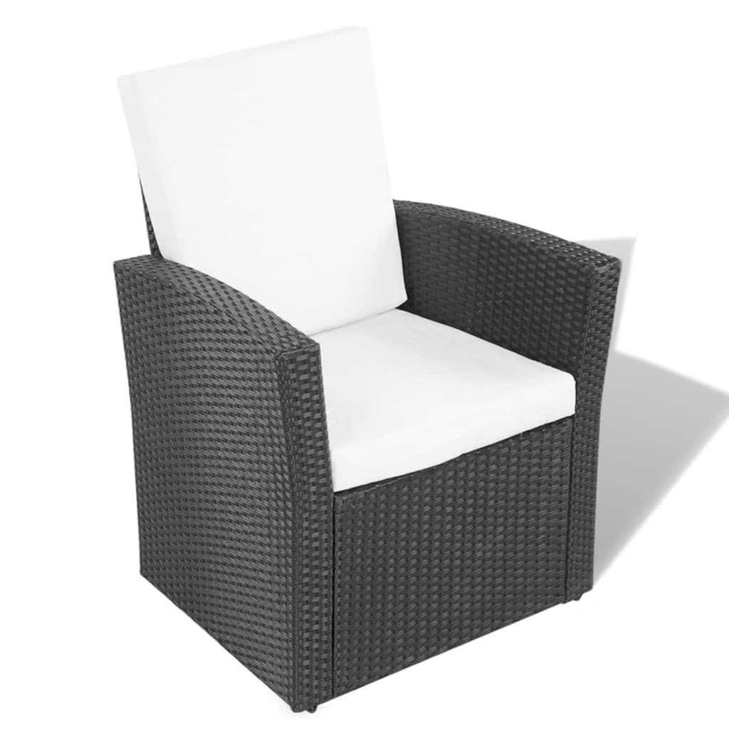 Loungeset – Tuinset – Rattan Loungeset – Buitenmeubel – Tuinmeubel – Weerbestendig Poly Rattan – Waterafstotende Kussens – Zwart – Glazen Tafelblad
