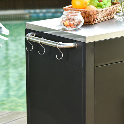Keukentrolley – Serveerwagen – Werktafel – Barbecuewagen – Keukenwagen – Zwart – RVS Werkblad – Vier Wielen Mobiel