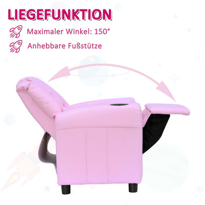 Relaxfauteuil – Relaxstoel – Zetel – Fauteuil – Lounge Chair – Compact Formaat – Hardhouten Frame – Roze – Handmatig Verstelbaar – Met Cup Holder