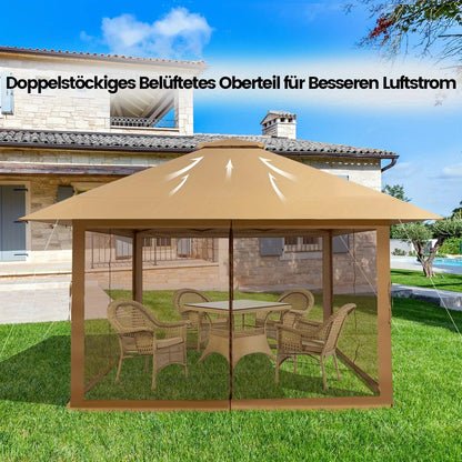Partytent – Gazebo – Tuinpaviljoen – Feesttent – Tuintent – 400x400 cm – Verstelbare Hoogte & Dubbel Geventileerd Dak
