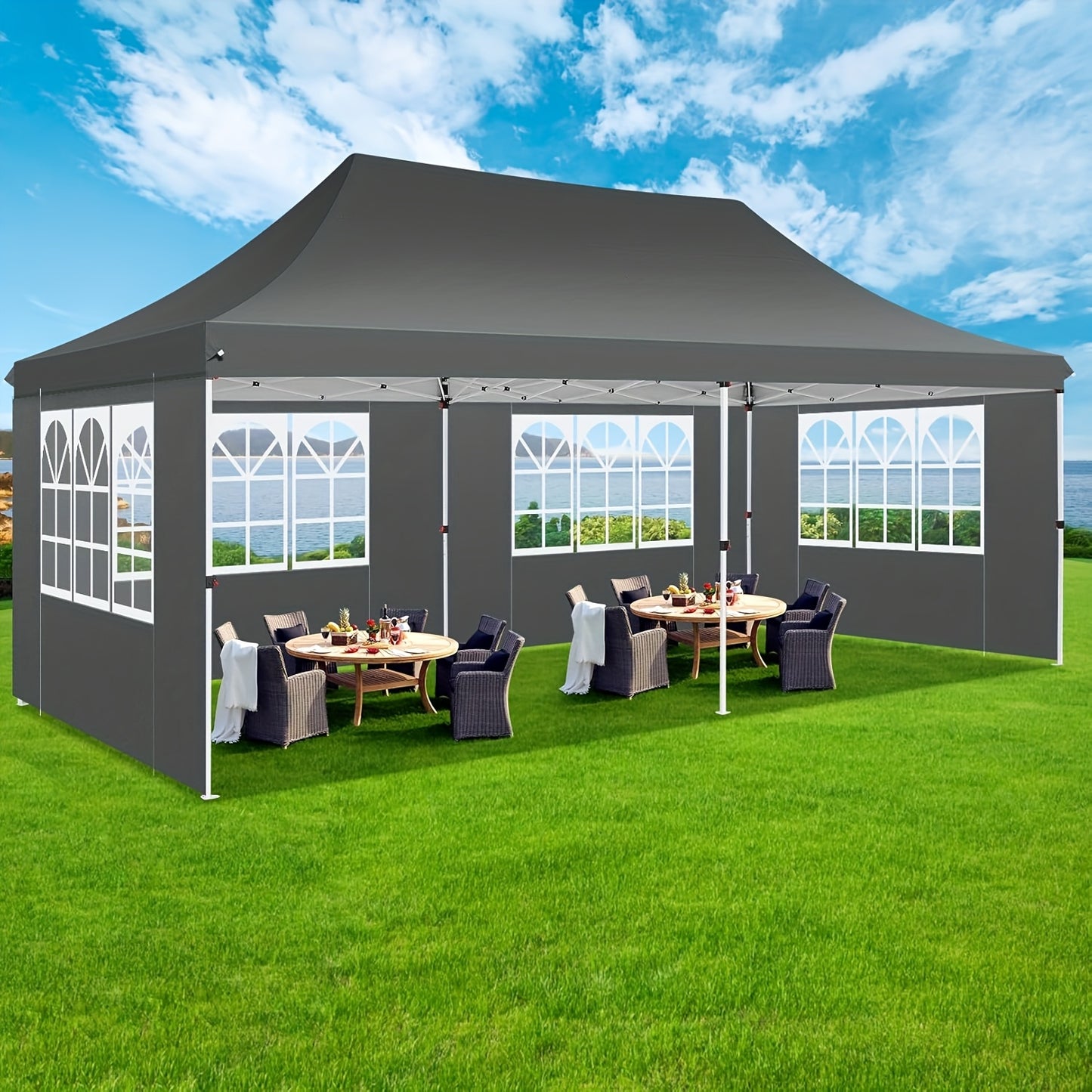 Partytent – Paviljoen – Easy Up Tent – Feesttent – Tuintent – 3x6 Meter – Waterdicht Polyester – Met 6 Afsluitbare Zijwanden