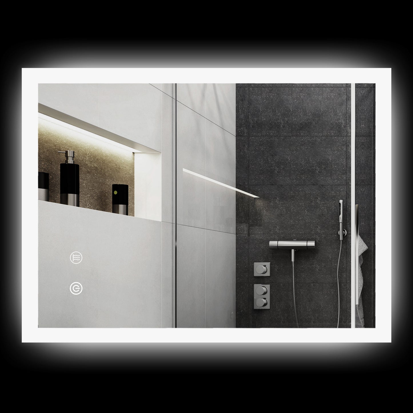 LED Badkamerspiegel – Spiegel, Verlichte Spiegel, Make-up Spiegel, Badkamer Spiegel – Wit Zilver – 80 x 60 cm – Touch Bedieningspaneel – Anti-condensfunctie