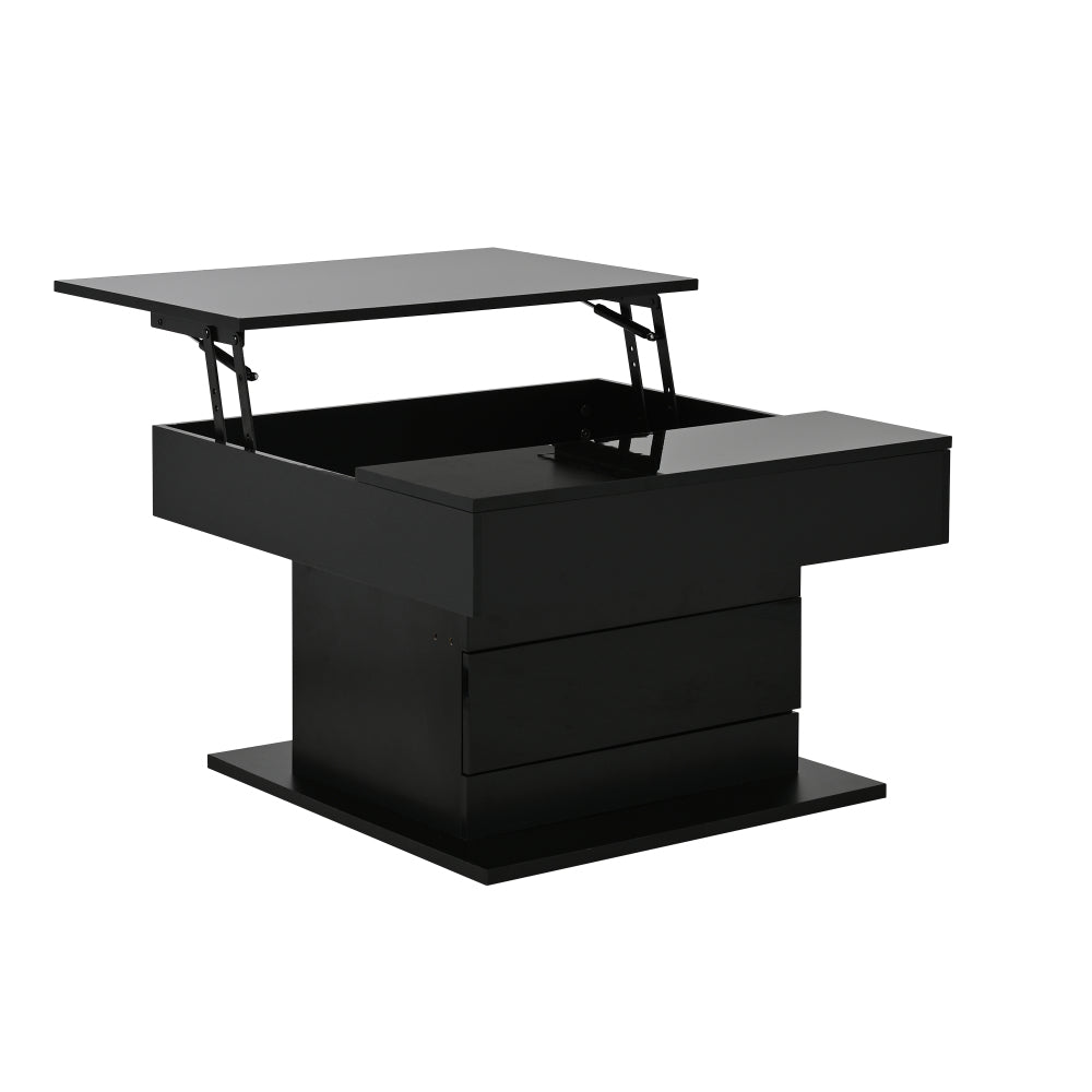 Geometric Coffee Table, 360° Rotating Top, Lift-Up Coffee Table with 1 Drawer, High-Gloss Living Room Table with Hidden Storage, Sofa Table, Side Table, Black
