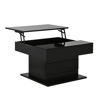 Geometric Coffee Table, 360° Rotating Top, Lift-Up Coffee Table with 1 Drawer, High-Gloss Living Room Table with Hidden Storage, Sofa Table, Side Table, Black