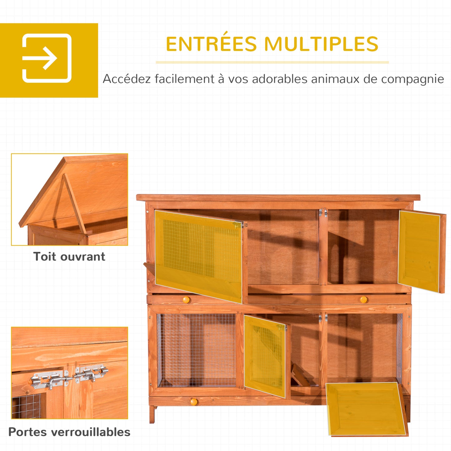 Konijnenhok – Kippenhok – Dierverblijf – Buitenhok – Duurzaam – 2-laags Design – Massief Dennenhout – Weerbestendig Dak – 120x48x100 cm – Met Hooiruif en Open Dak