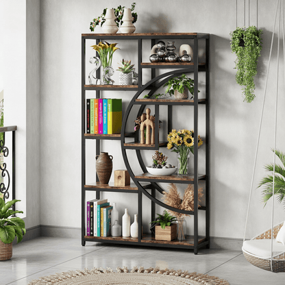Boekenkast – Boekenrek – Opbergkast – Wandkast – Vakkenkast – Industrieel Design – 9 Open Planken – Robuust Zwart Metalen Frame met Natuurlijke Houtnerf
