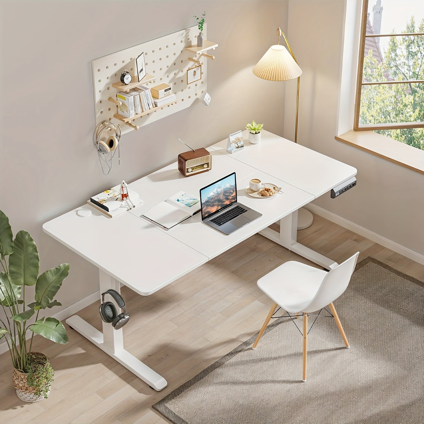 Adjustable Height E-Sports Table & Workbench - 4-Level Rolling Casters, Compact White Wood Table for Gaming, Office, Home - Portable Mobility, 3.2 Cu Ft Storage, EU Design, Portable E-Sports Table, Versatile Workstation, Clas