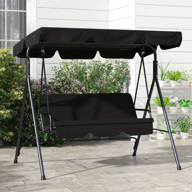 3-zits Tuinbank Schommelbank – Buitenbank – Patio Schommel – Tuin Schommel – Zwarte Schommel – Verstelbaar Dak – Stevig Stalen Frame (172x110x153 cm)