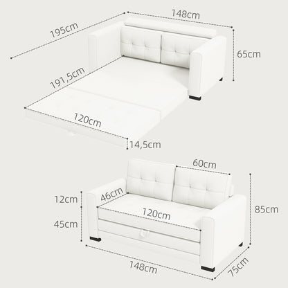 2-zits Slaapbank – Slaapbankje – Bedbank – Logeerbed – Sofa Bed – Linnenlook Stof – Uitklapbaar Tot 195x148 cm – Comfortabel Hoogwaardig Schuim