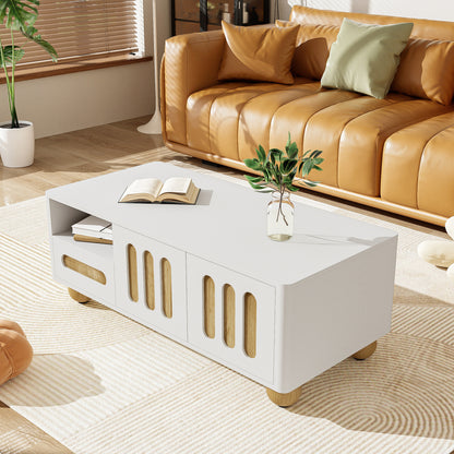 Witte Salontafel – Koffietafel – Tafel – Opbergkast – Meubel – Met 4 Deuren & 2 Lades – Duurzaam Composiet – 105x50x40 cm