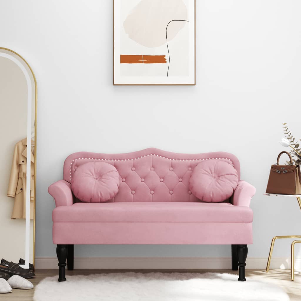 Halbank – Schoenenbank – Zitbank – Bankje – Opbergbank – Velours Roze – Stevig Multiplex Frame – Massief Rubberwood Poten