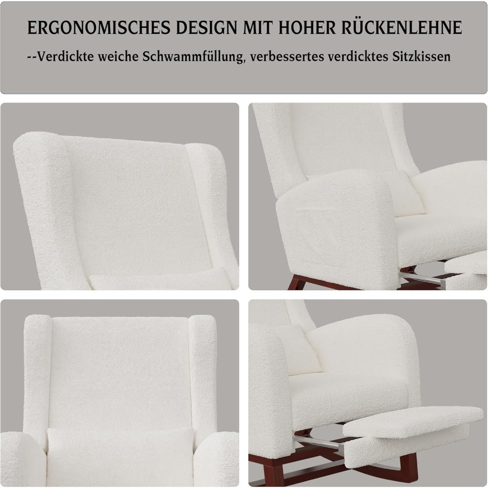 Schommelstoel – Relaxstoel – Schommelstoel Met Voetensteun – Lounge Stoel – Fauteuil – Linnen-Katoen Bekleding – Stevig Houten Frame – Compact 64x67x99 cm
