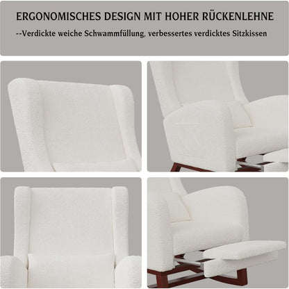 Schommelstoel – Relaxstoel – Schommelstoel Met Voetensteun – Lounge Stoel – Fauteuil – Linnen-Katoen Bekleding – Stevig Houten Frame – Compact 64x67x99 cm
