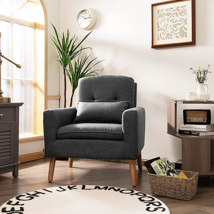 Moderne Accentstoel – Fauteuil – Loungestoel – Leunstoel – Relaxzetel – Linnen Stof – Ergonomisch Design met Verstelbare Voetpads – Comfortabele Kussens met Lendensteun – Grijs