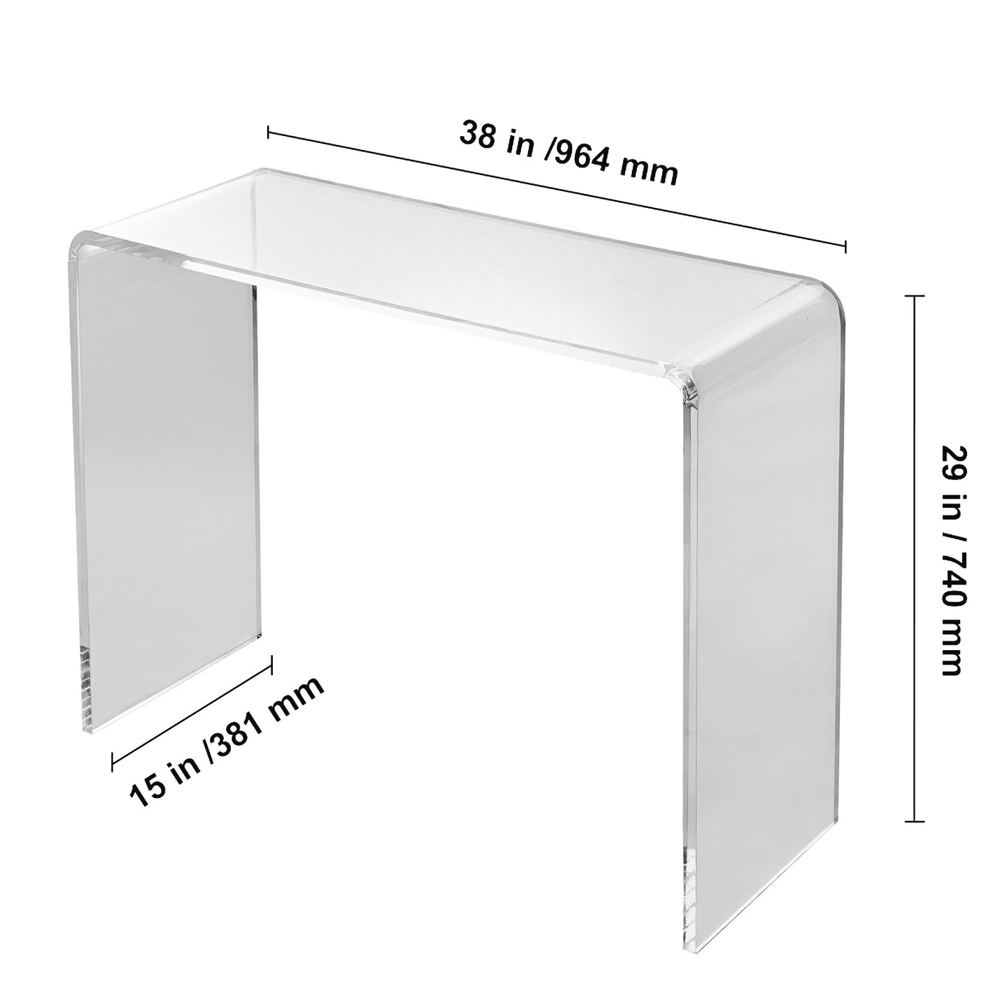 Acryl Sidetable – Bijzettafel – Console Tafel – Haltafel – Transparante Tafel – 96,4x38,1x74 cm – 20 mm Dik Acryl & Nooit Montage Nodig