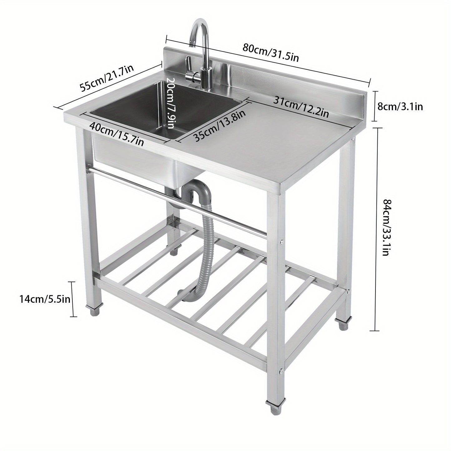 Vrijstaande Spoelbak RVS – Roestvrijstalen Wasbak – Keukenspoelbak – Tuinspoelbak – Afwasteil – 40x35x20 cm – 360° Draaibare Kraan